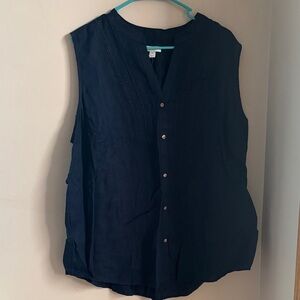 Charter Club Navy Linen Sleeveless Blouse